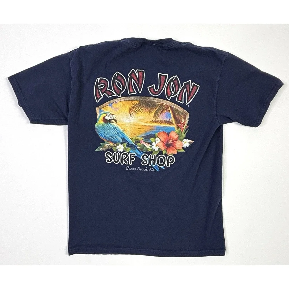 Ron Jon Surf Shop T-Shirt Youth Small Cocoa Beach FL Navy Tropical Graphic 2017
